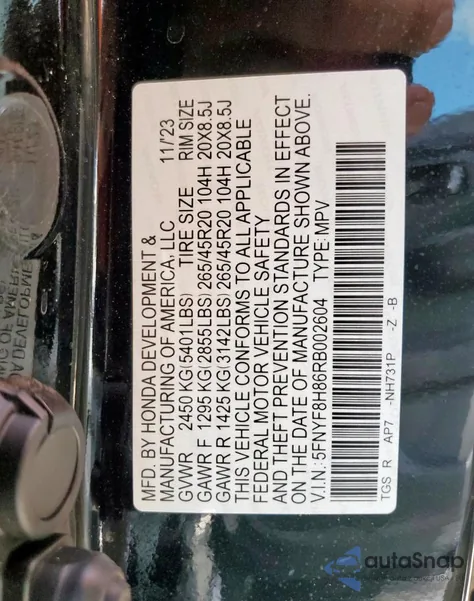 2024 Honda Passport Black Edition z USA, uszkodzony, nr VIN 5FNYF8H86RB002604